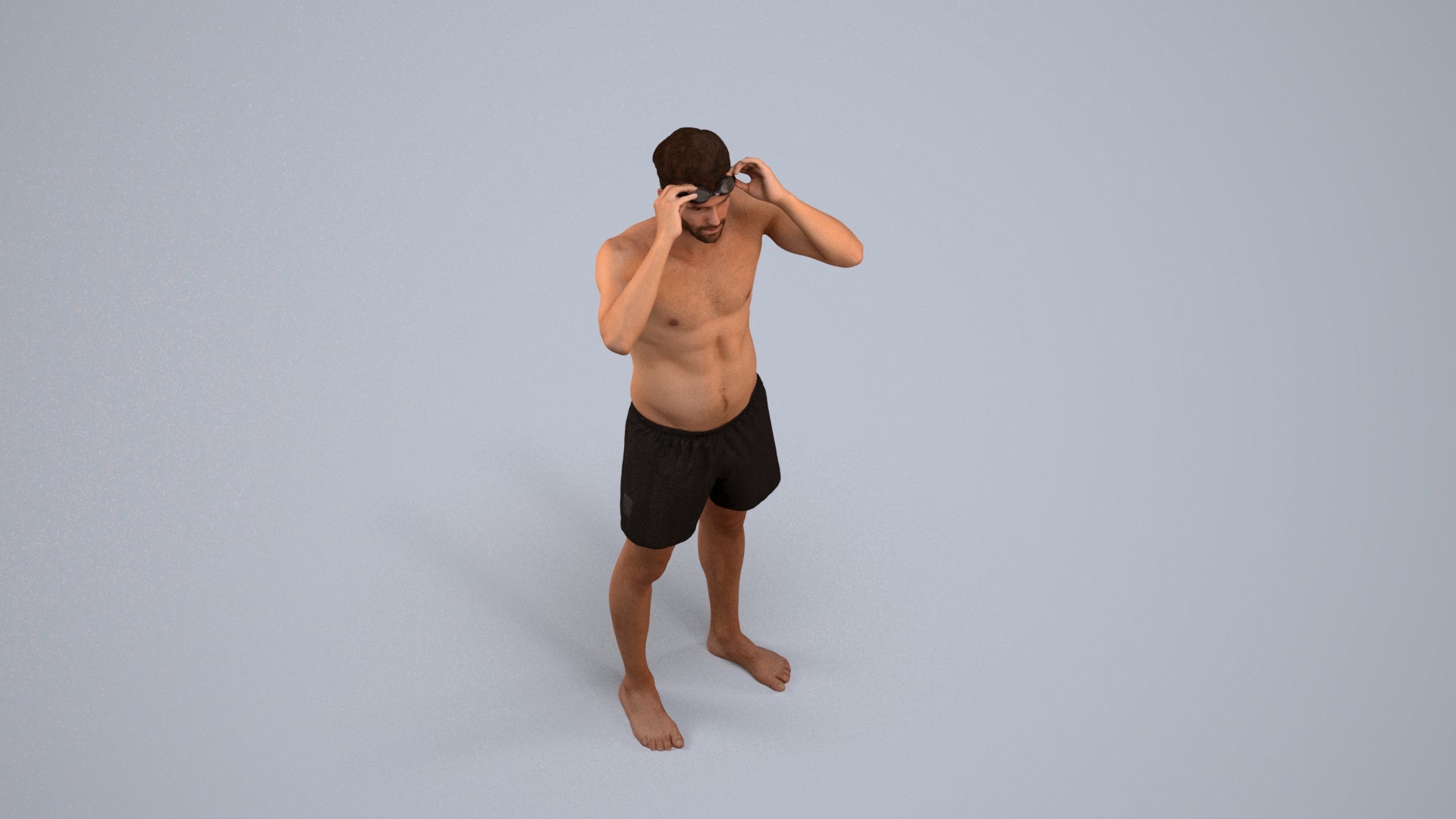 realistic 3D human man pool, archviz people FBX OBJ for Blender, back view render