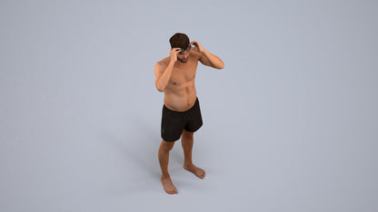 realistic 3D human man pool, archviz people FBX OBJ for Blender, back view render
