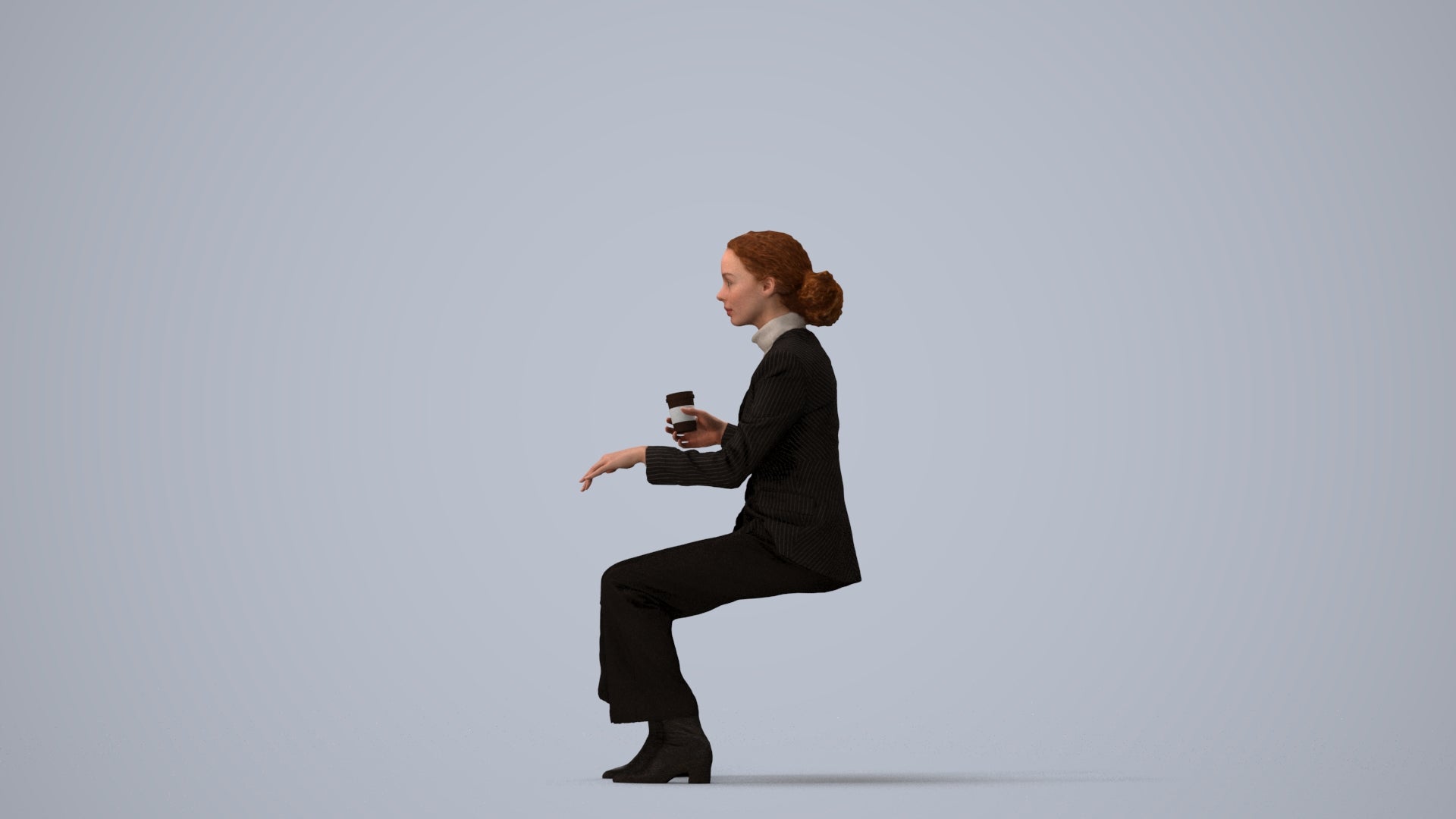 scanned 3D woman business, photogrammetry people for Enscape and V-Ray, three-quarter view render