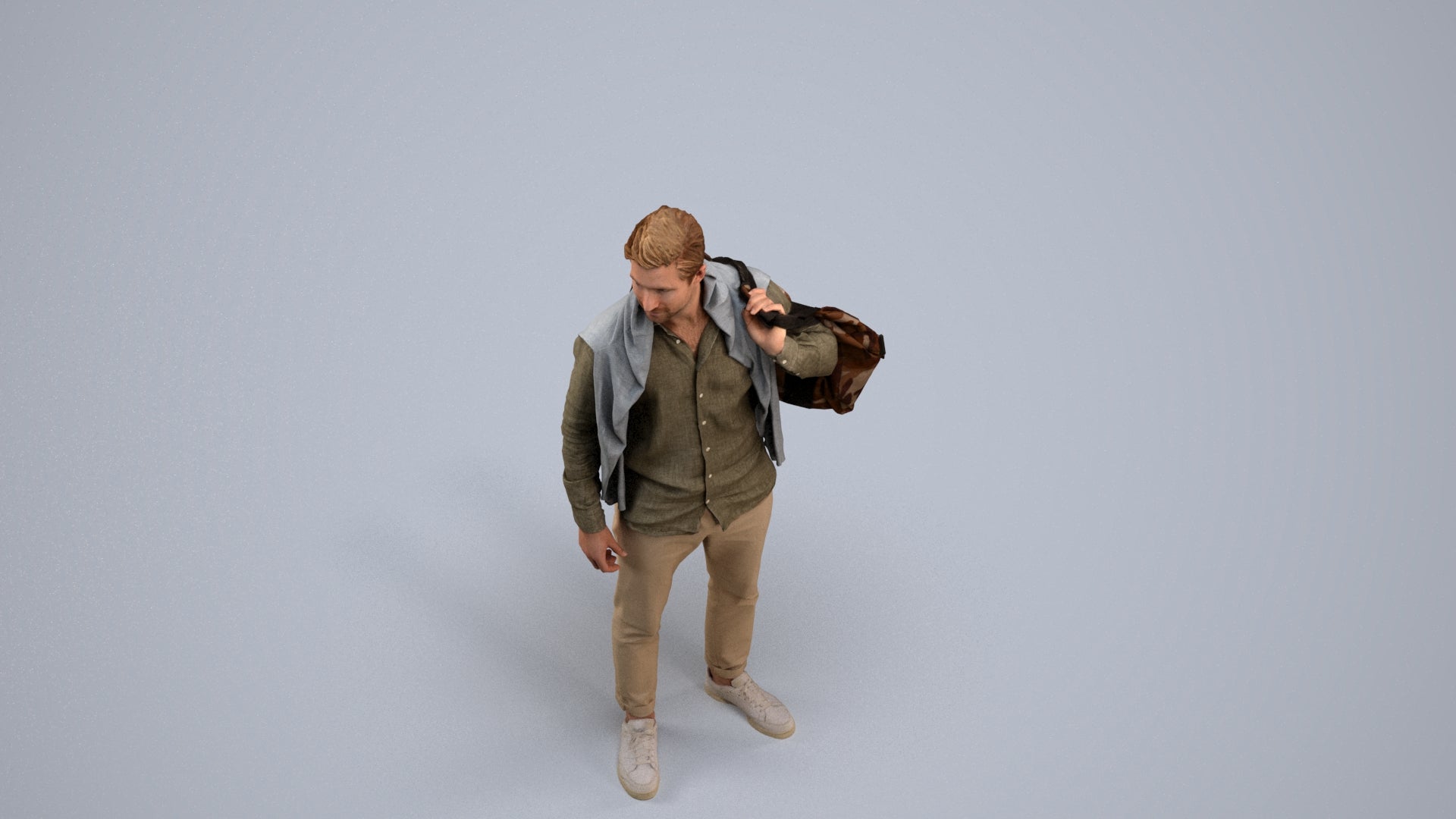 realistic 3D people man casual standing, render-ready for V-Ray and Corona, FBX OBJ, back view render