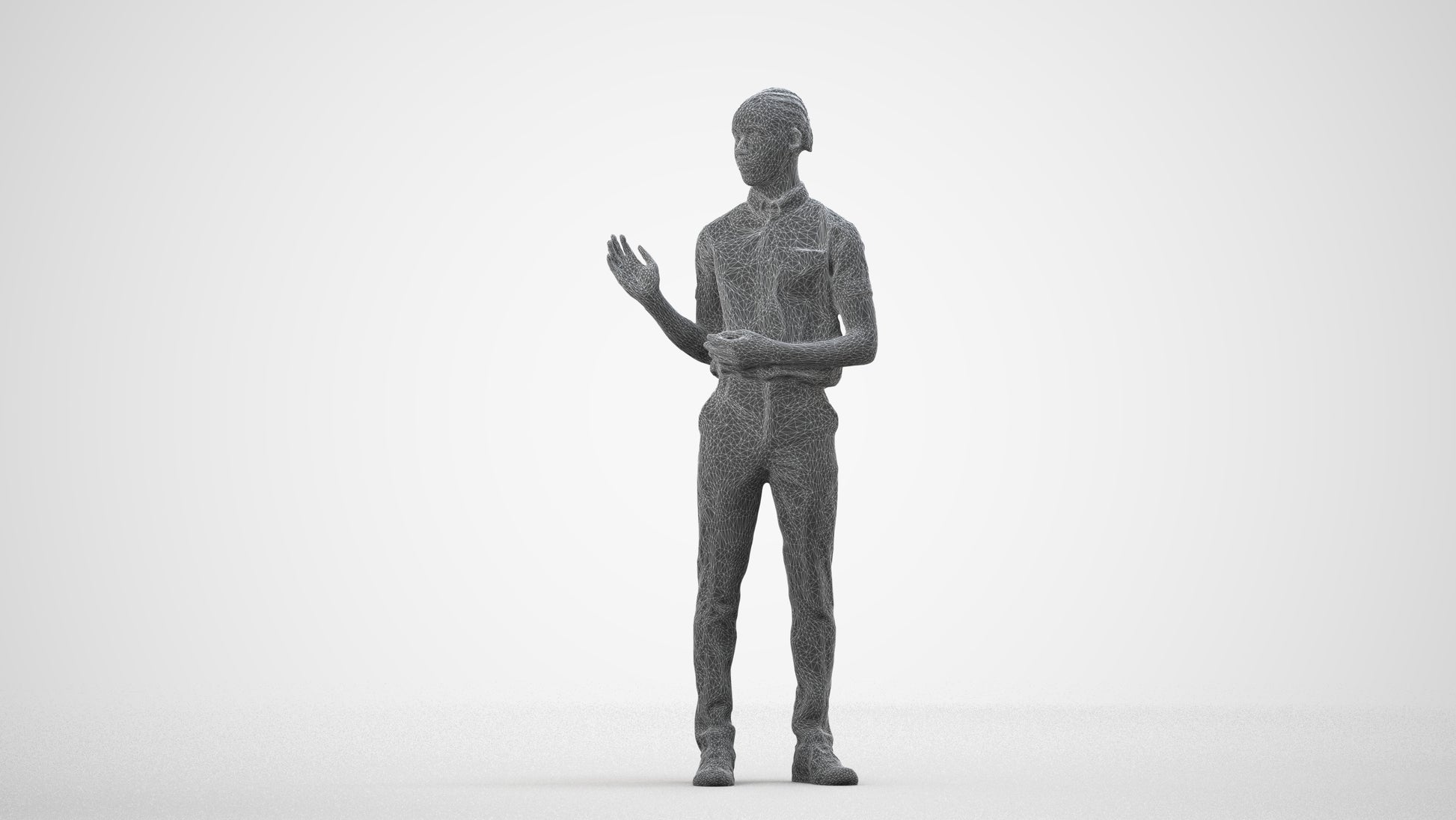 photogrammetry 3D boy hospitality, realistic human model archviz FBX, wireframe side view