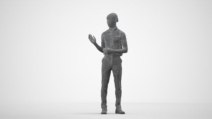 photogrammetry 3D boy hospitality, realistic human model archviz FBX, wireframe side view