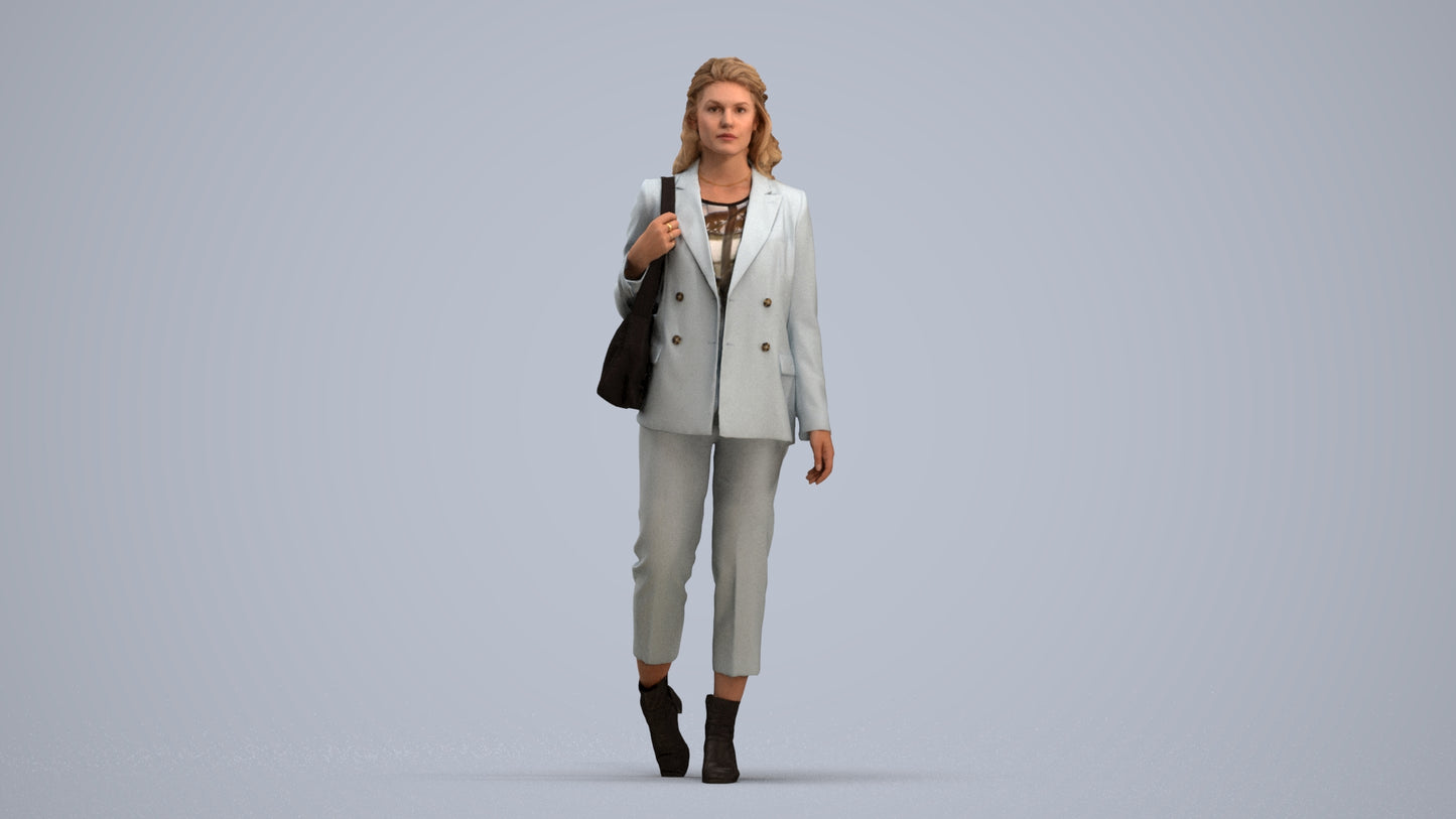 scanned 3D woman business walking, photogrammetry people for Enscape and V-Ray, standing pose render