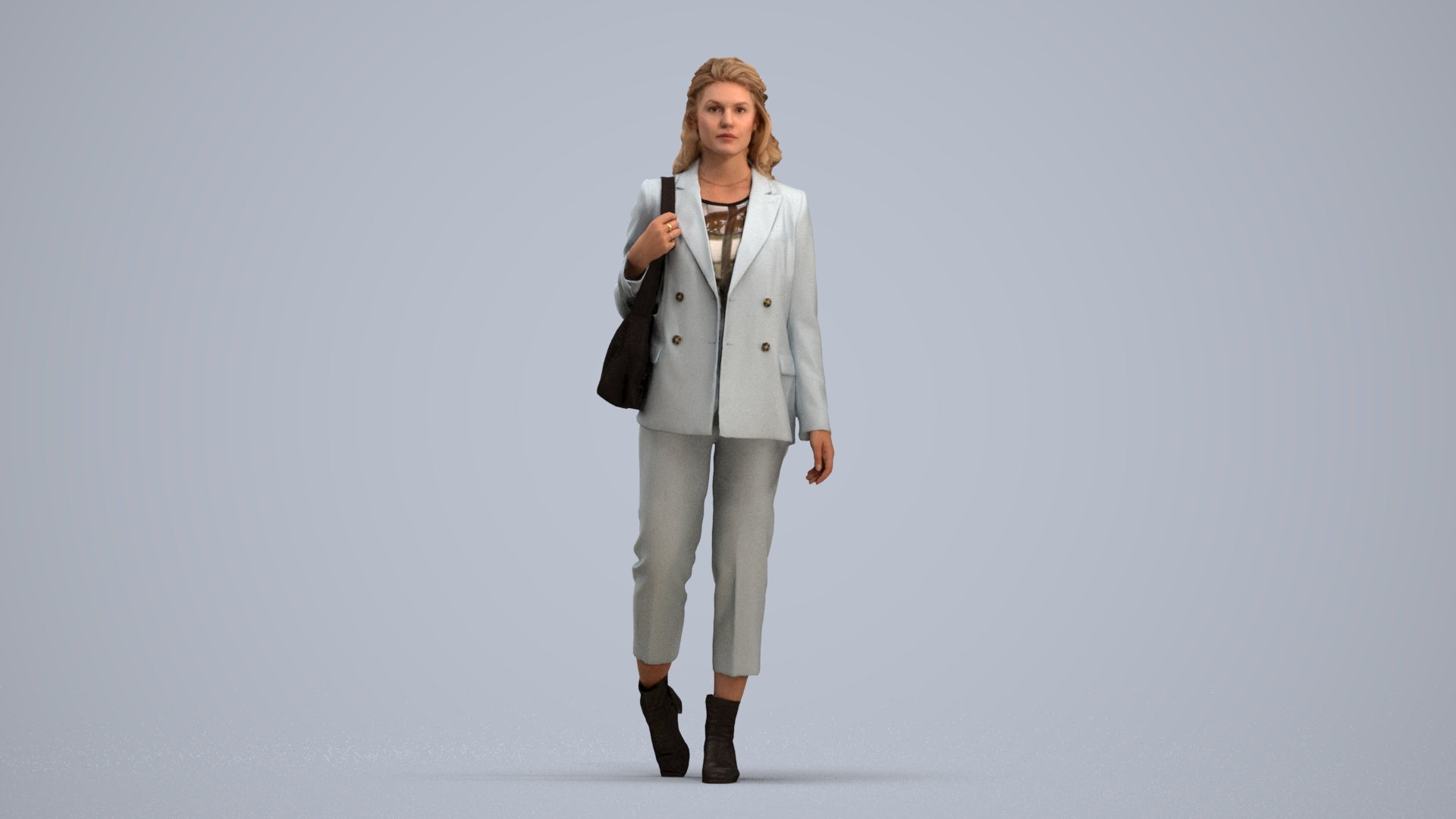 scanned 3D woman business walking, photogrammetry people for Enscape and V-Ray, standing pose render