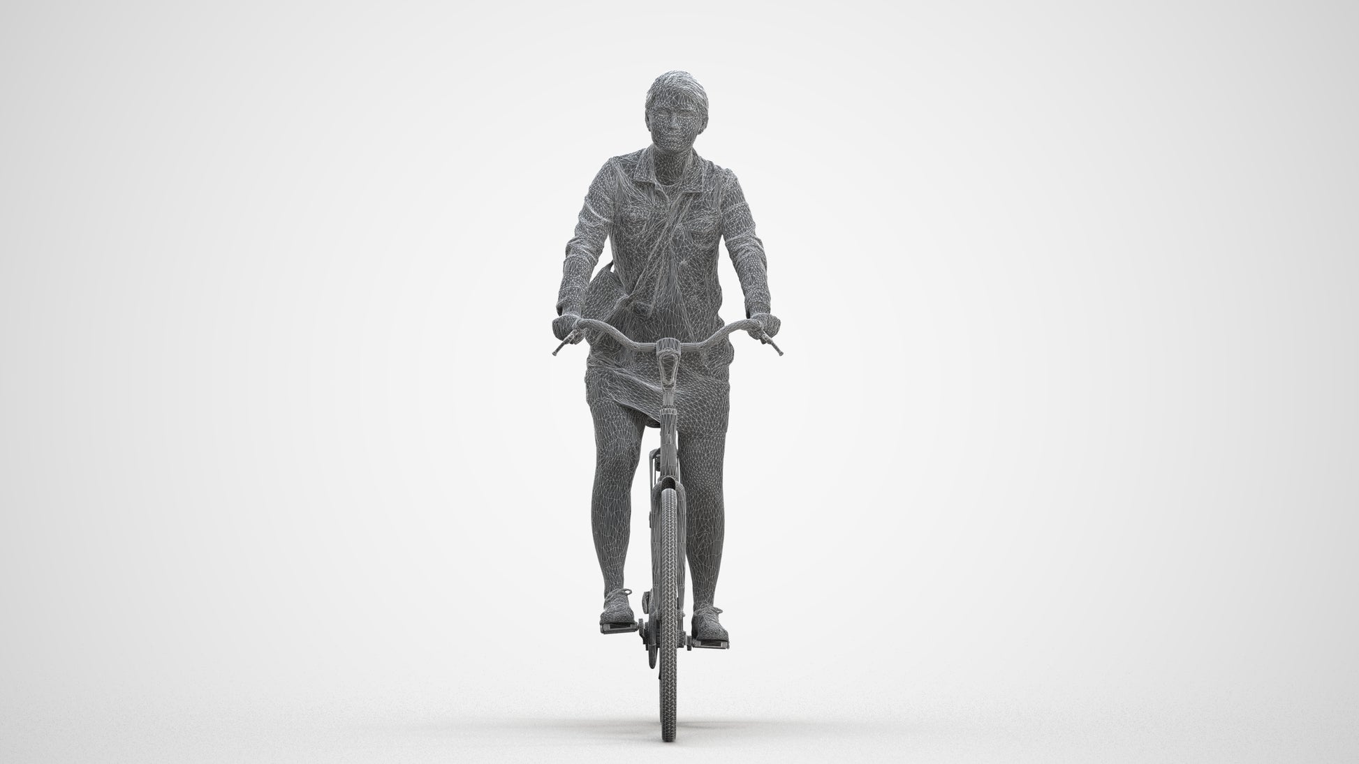 realistic 3D people woman casual cycling, render-ready for V-Ray and Corona, FBX OBJ, three-quarter front view render