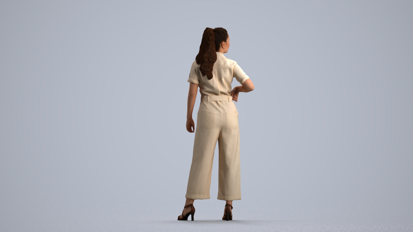 3D people model woman casual standing, scanned human for 3ds Max rendering, front view render
