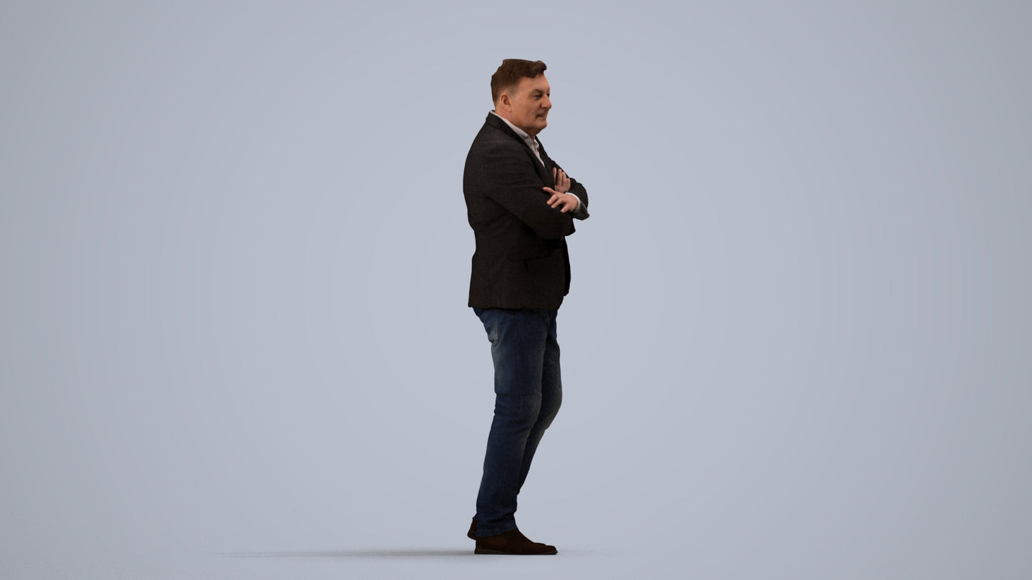 photogrammetry 3D man business, realistic human model archviz FBX, side view render