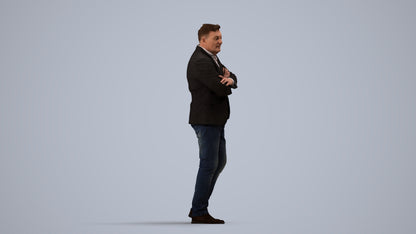 photogrammetry 3D man business, realistic human model archviz FBX, side view render