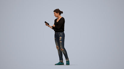realistic 3D woman casual standing, scanned archviz people for Blender and 3ds Max, top-down view render