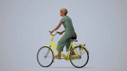 3D scanned senior woman cycling casual, photorealistic archviz people for Enscape and SketchUp, three-quarter view render
