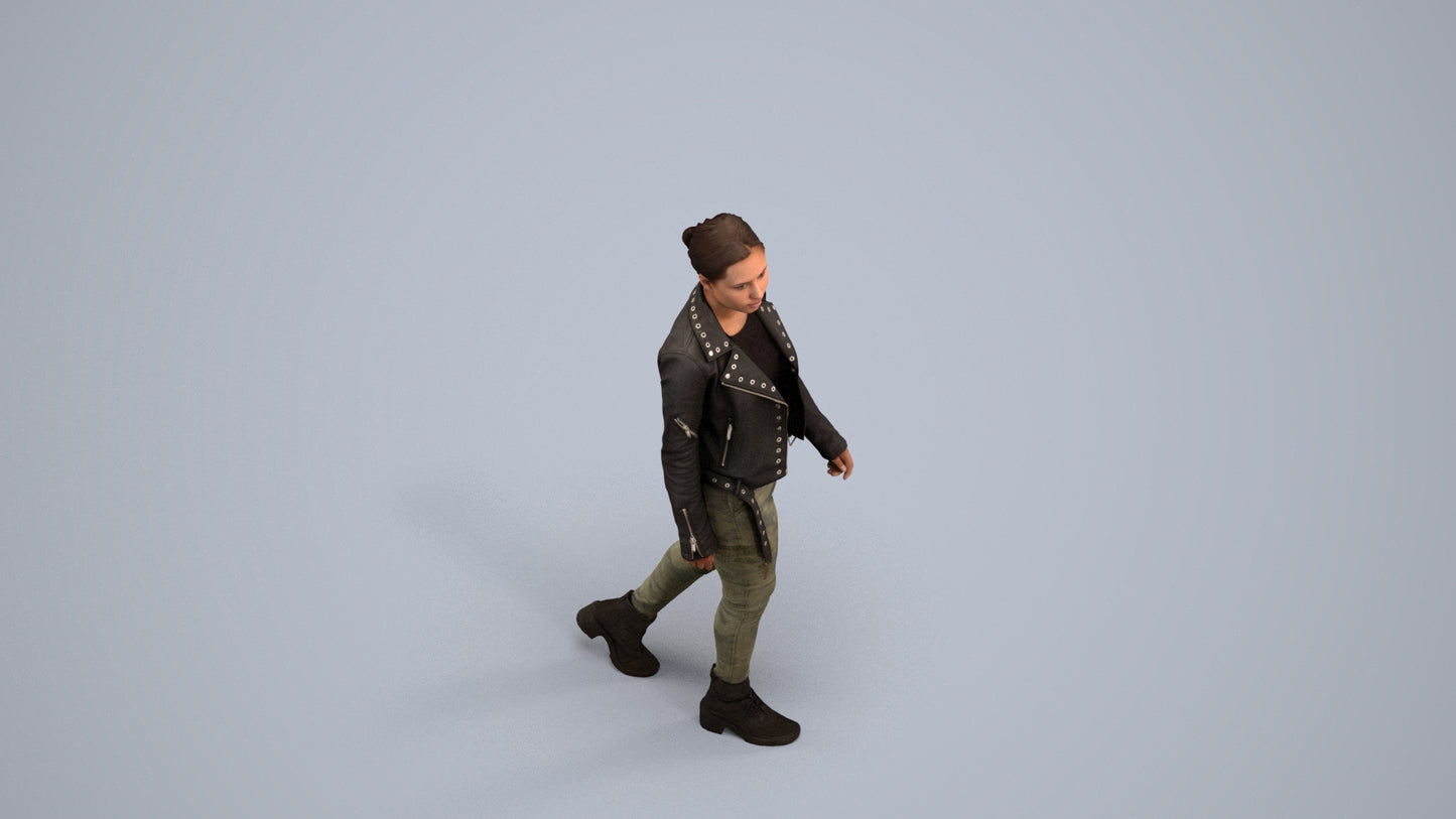 3D people model woman casual walking, scanned human for 3ds Max rendering, back view render