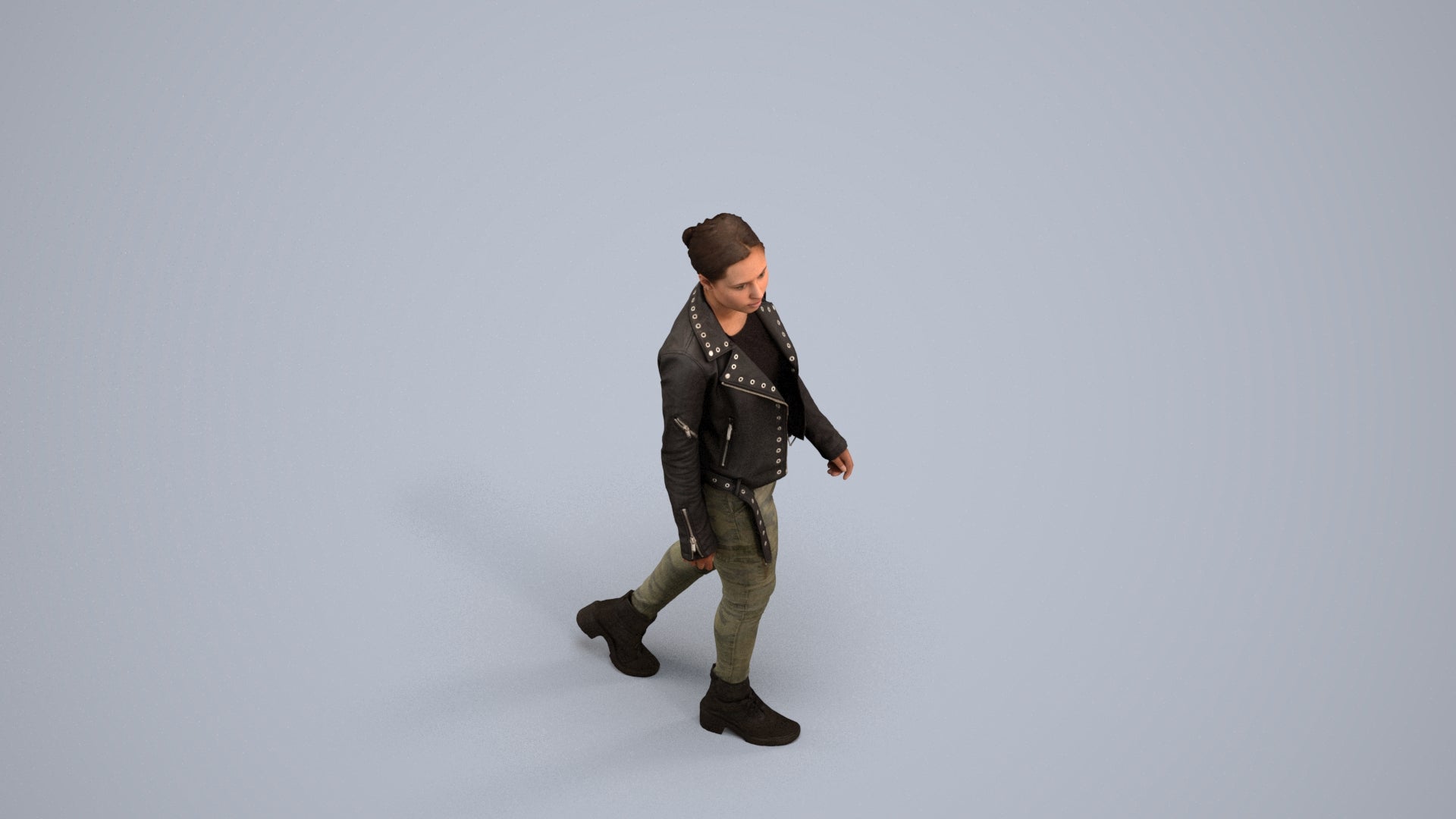 3D people model woman casual walking, scanned human for 3ds Max rendering, back view render