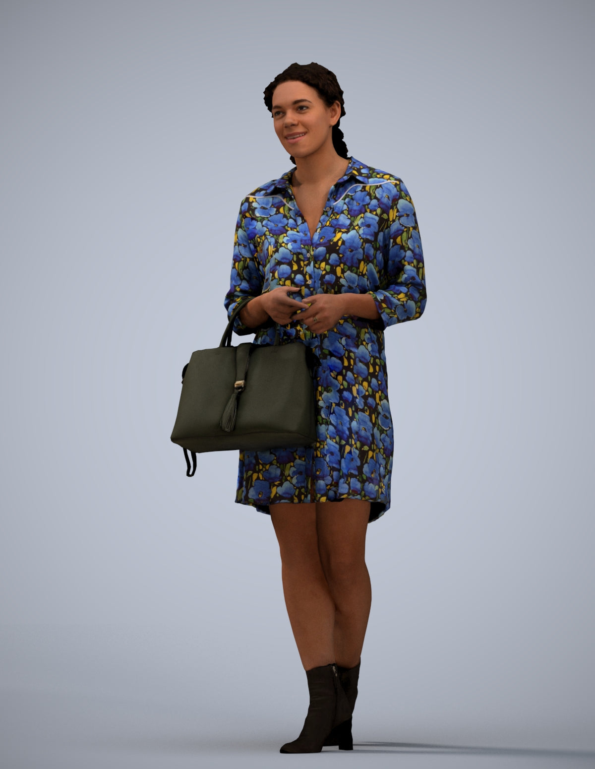 3D human model woman casual walking, photogrammetry scanned person for archviz
