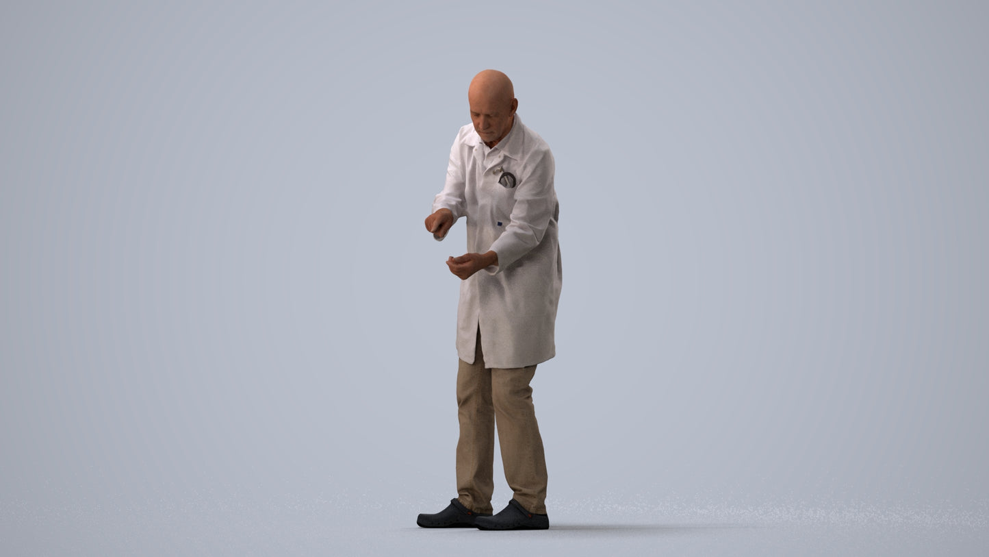 3D human model senior man medical, photogrammetry scanned person for archviz, three-quarter view render
