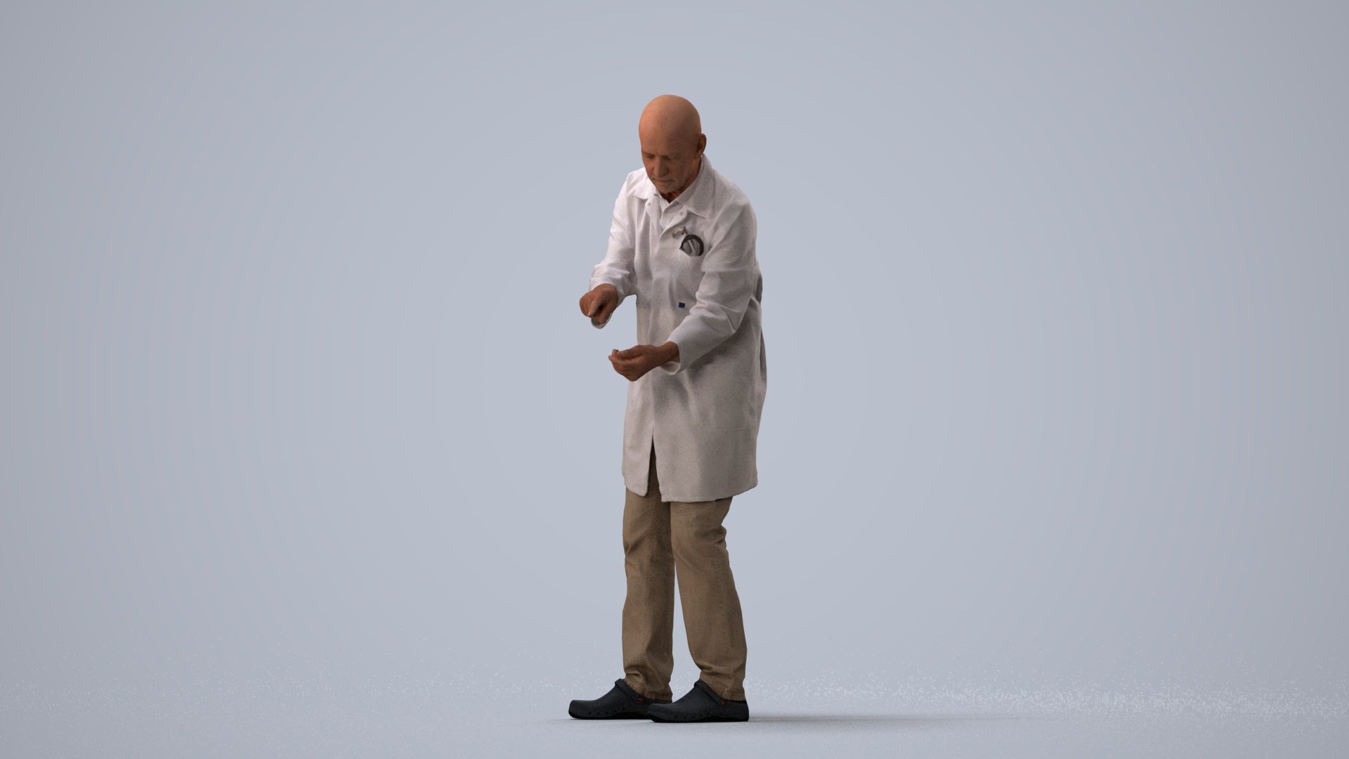 3D human model senior man medical, photogrammetry scanned person for archviz, three-quarter view render