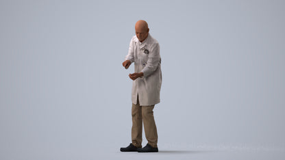 3D human model senior man medical, photogrammetry scanned person for archviz, three-quarter view render