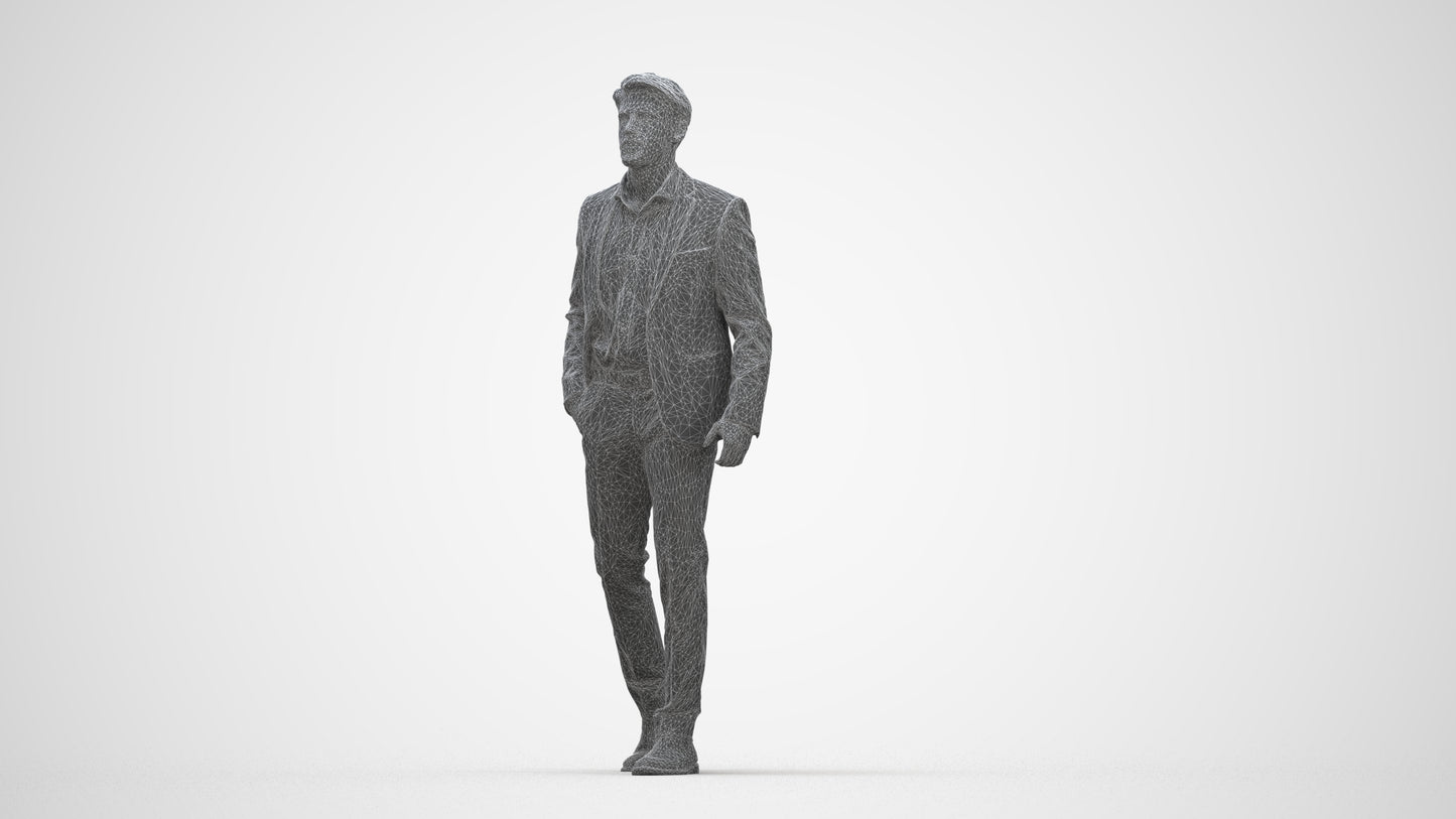 realistic 3D man business, scanned archviz people for Blender and 3ds Max, wireframe back view