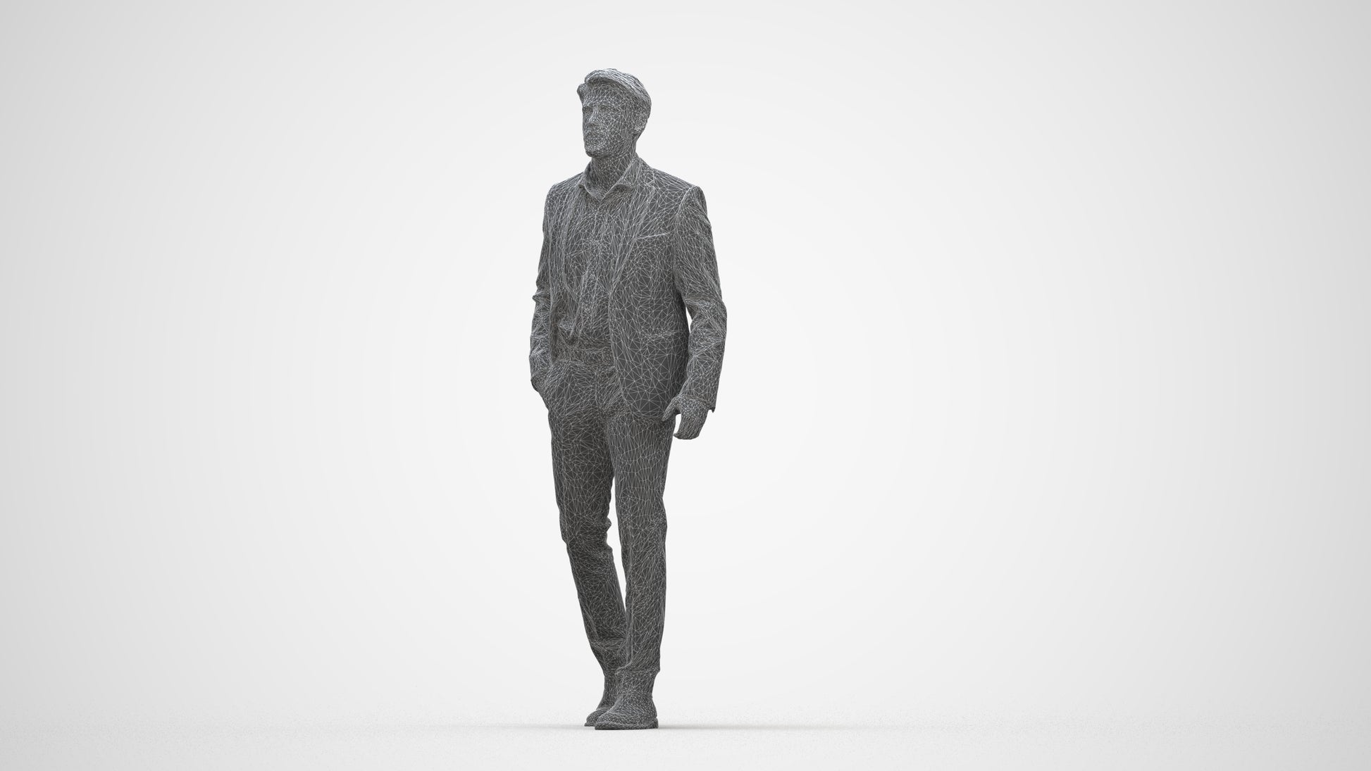 realistic 3D man business, scanned archviz people for Blender and 3ds Max, wireframe back view