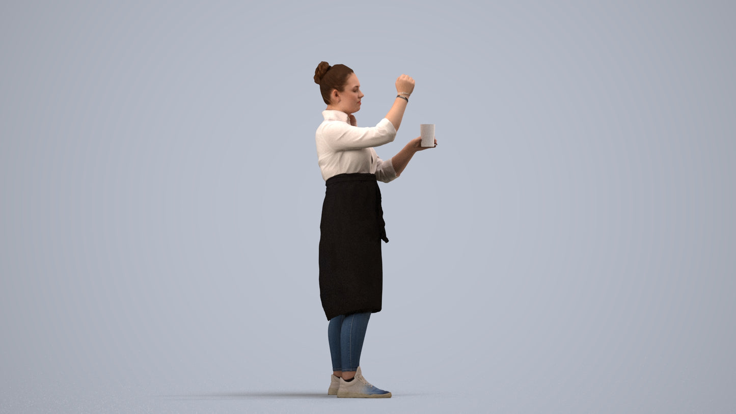 realistic 3D people woman hospitality, render-ready for V-Ray and Corona, FBX OBJ, side view render