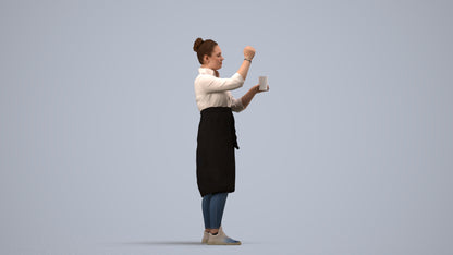 realistic 3D people woman hospitality, render-ready for V-Ray and Corona, FBX OBJ, side view render