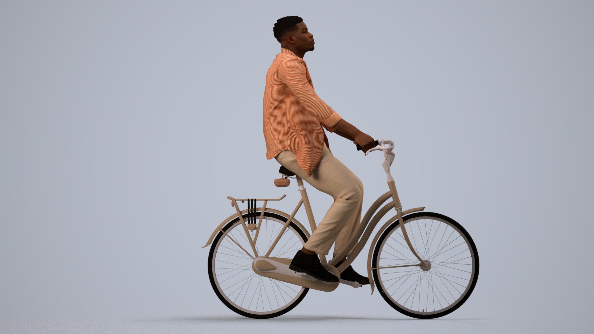 3D people model man casual cycling, scanned human for 3ds Max rendering, side view render