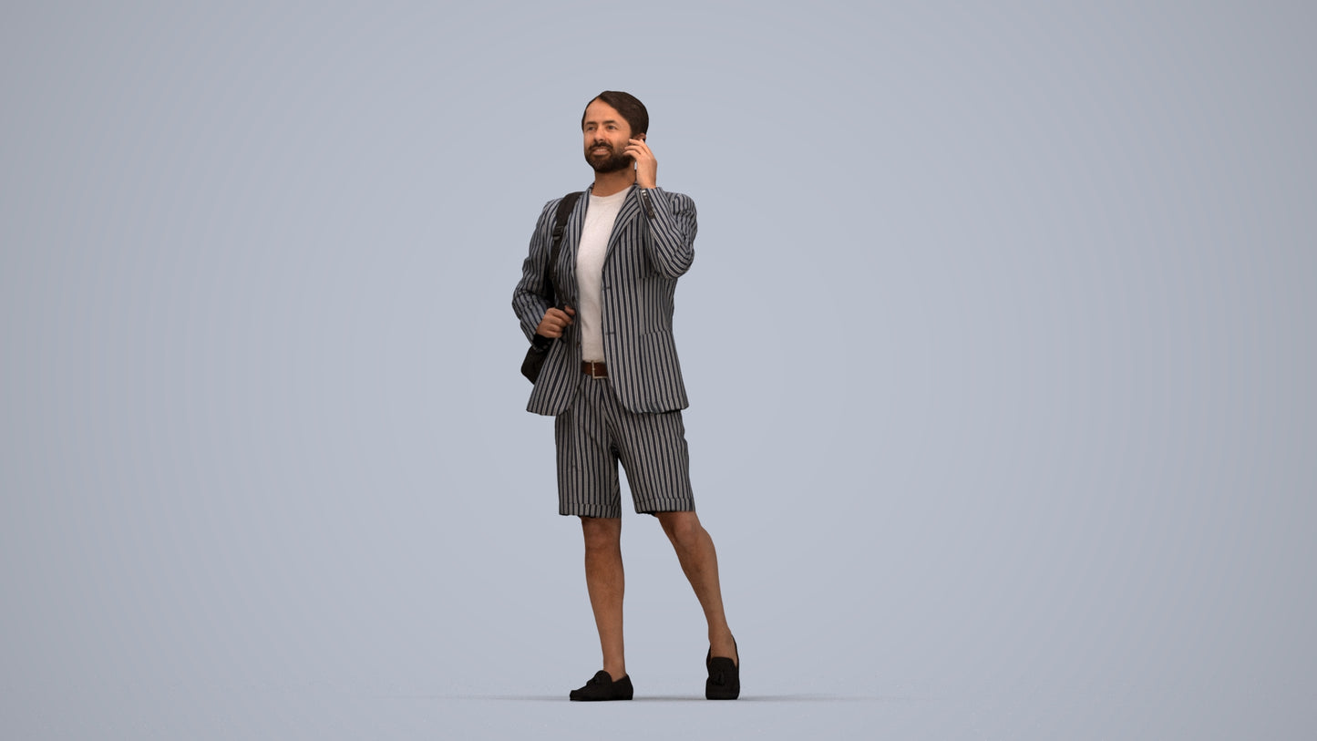 3D human model man business walking, photogrammetry scanned person for archviz, top-down view render