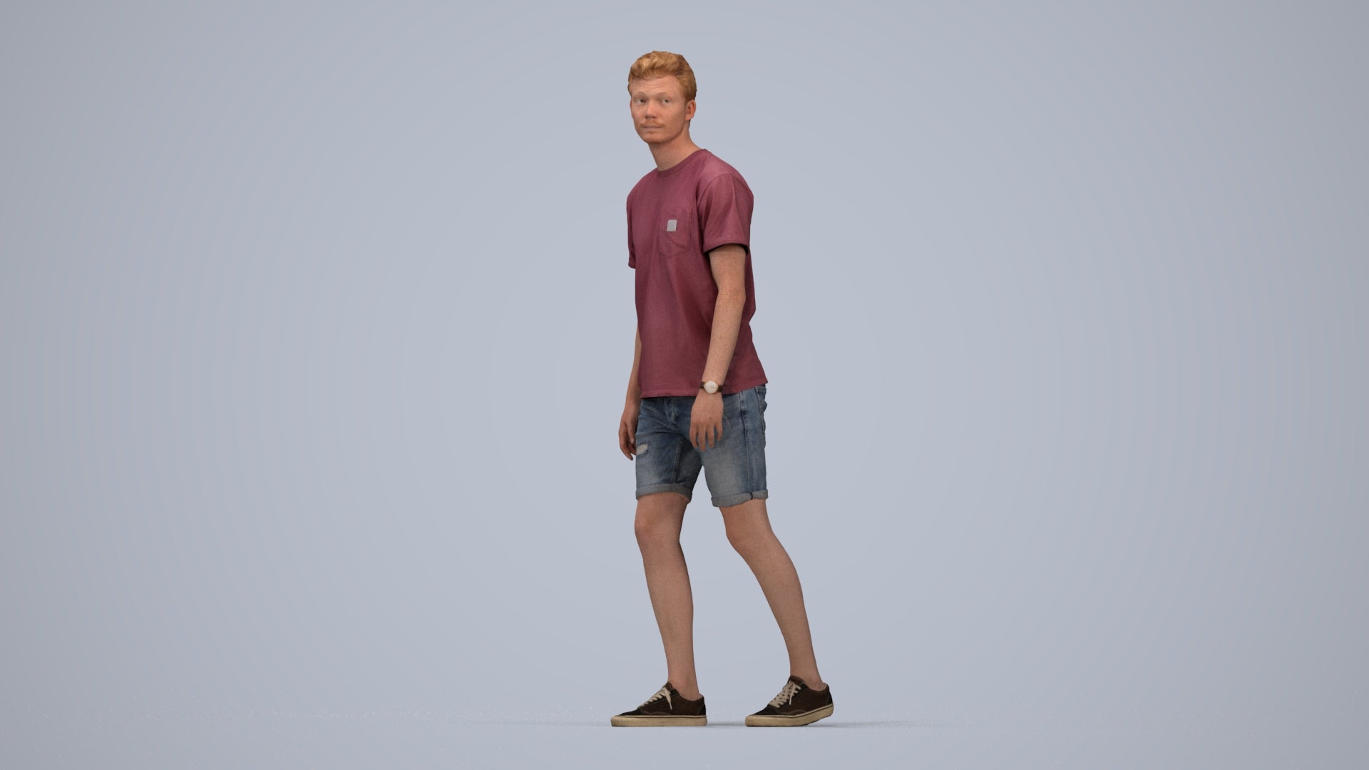 scanned 3D man casual walking, photogrammetry people for Enscape and V-Ray, top-down view render