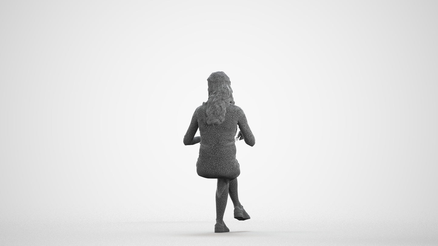 3D people model woman casual sitting, scanned human for 3ds Max rendering, wireframe front view