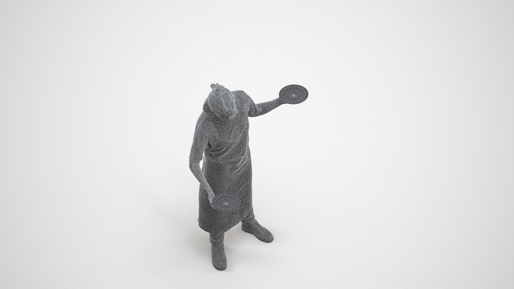 3D scanned woman hospitality, photorealistic archviz people for Enscape and SketchUp, wireframe three-quarter view