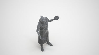 3D scanned woman hospitality, photorealistic archviz people for Enscape and SketchUp, wireframe three-quarter view
