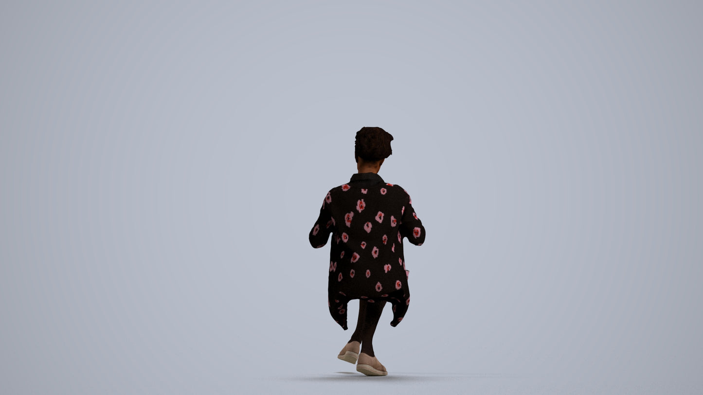 photogrammetry 3D woman casual sitting, realistic human model archviz FBX, front view render