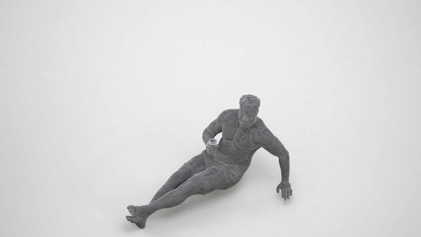 realistic 3D human man pool, archviz people FBX OBJ for Blender, wireframe three-quarter view