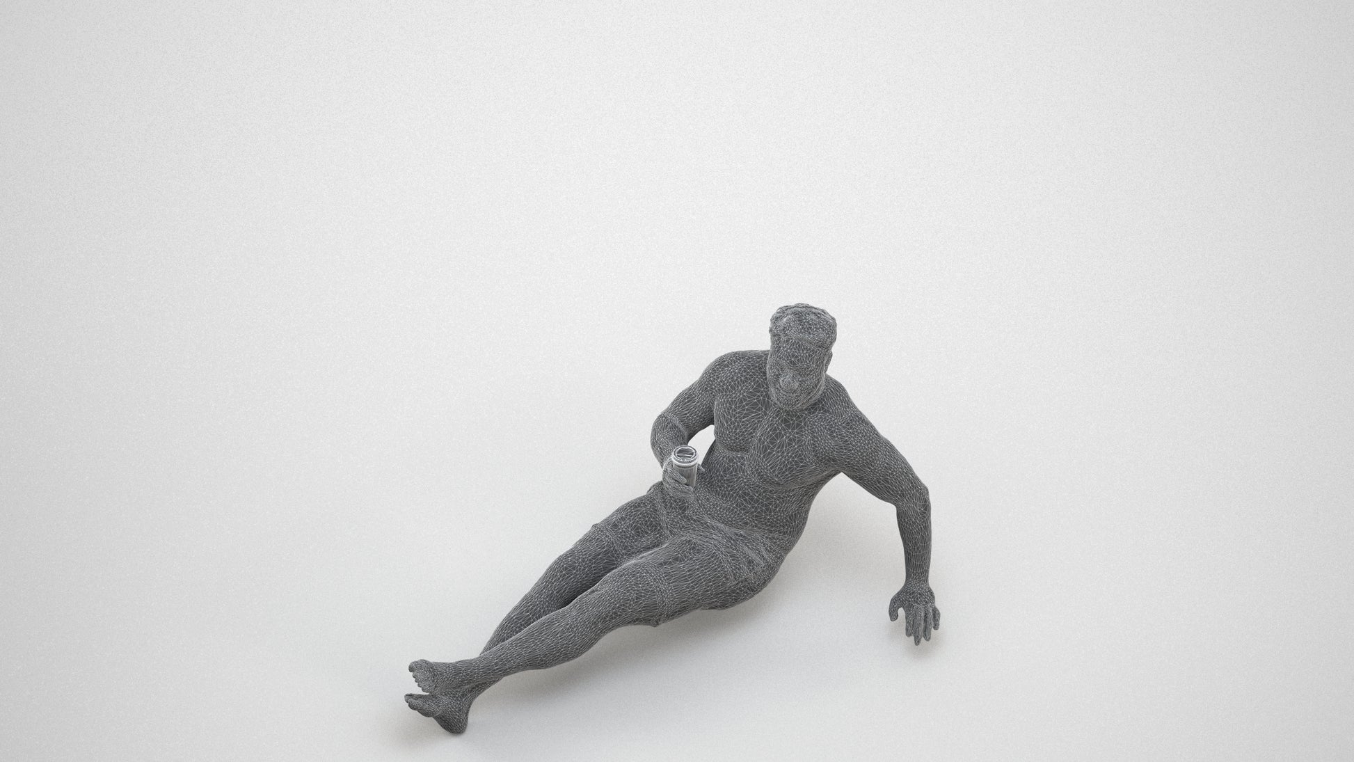realistic 3D human man pool, archviz people FBX OBJ for Blender, wireframe three-quarter view