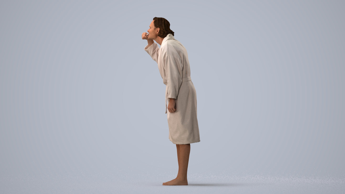 photogrammetry 3D man casual bathroom, realistic human model archviz FBX, three-quarter view render
