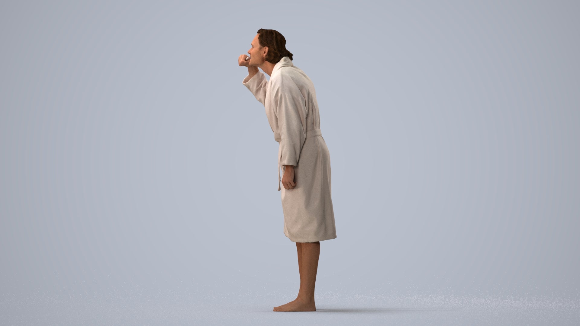 photogrammetry 3D man casual bathroom, realistic human model archviz FBX, three-quarter view render