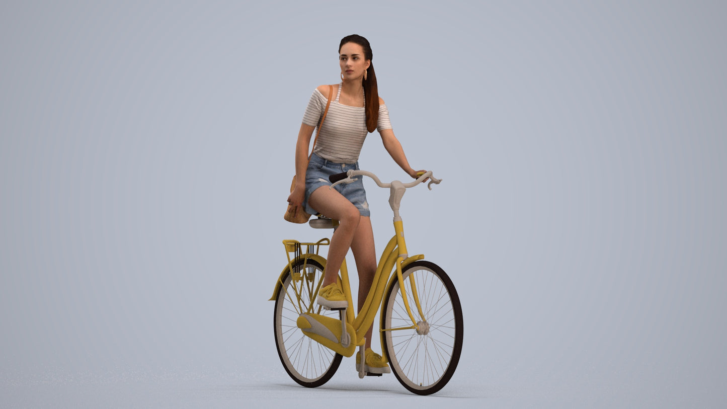 3D people model woman casual cycling, scanned human for 3ds Max rendering, standing pose render