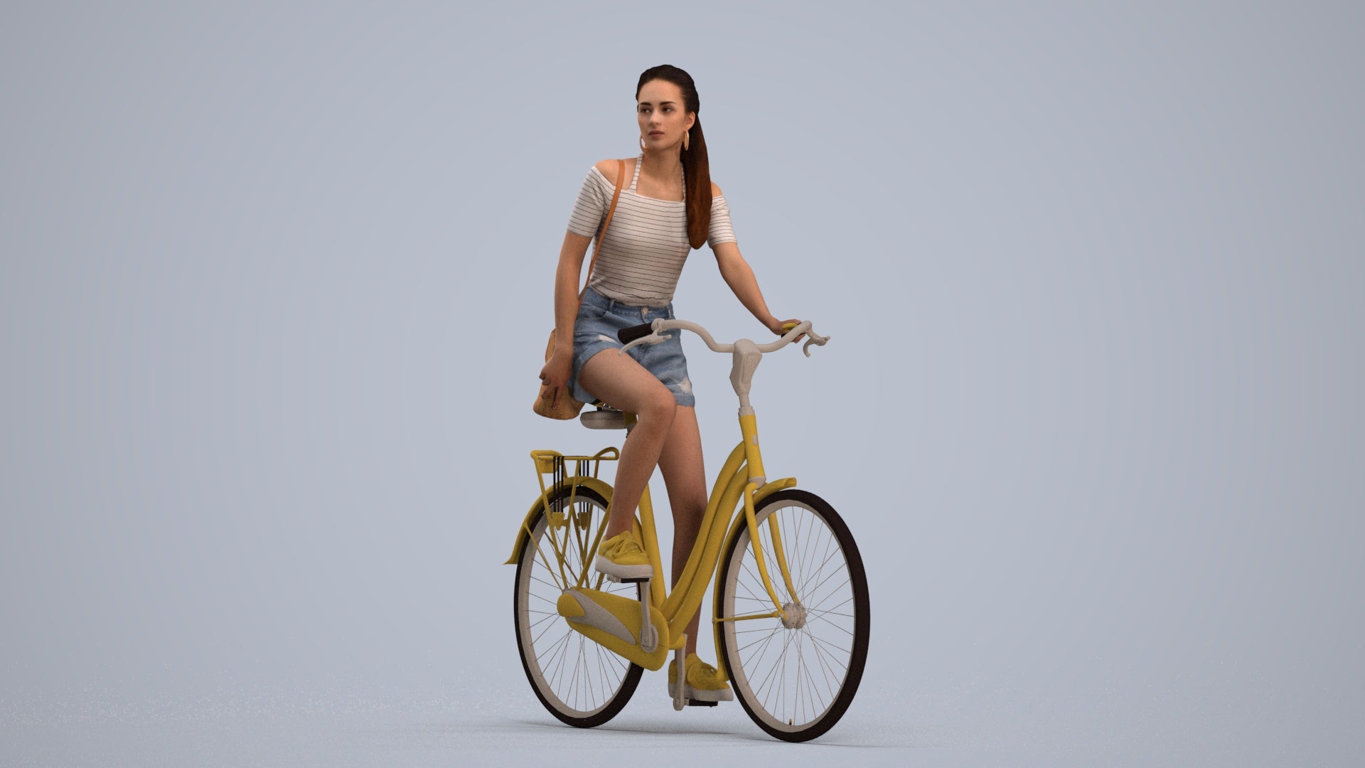 3D people model woman casual cycling, scanned human for 3ds Max rendering, standing pose render