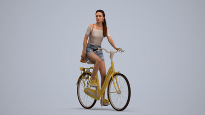 3D people model woman casual cycling, scanned human for 3ds Max rendering, standing pose render