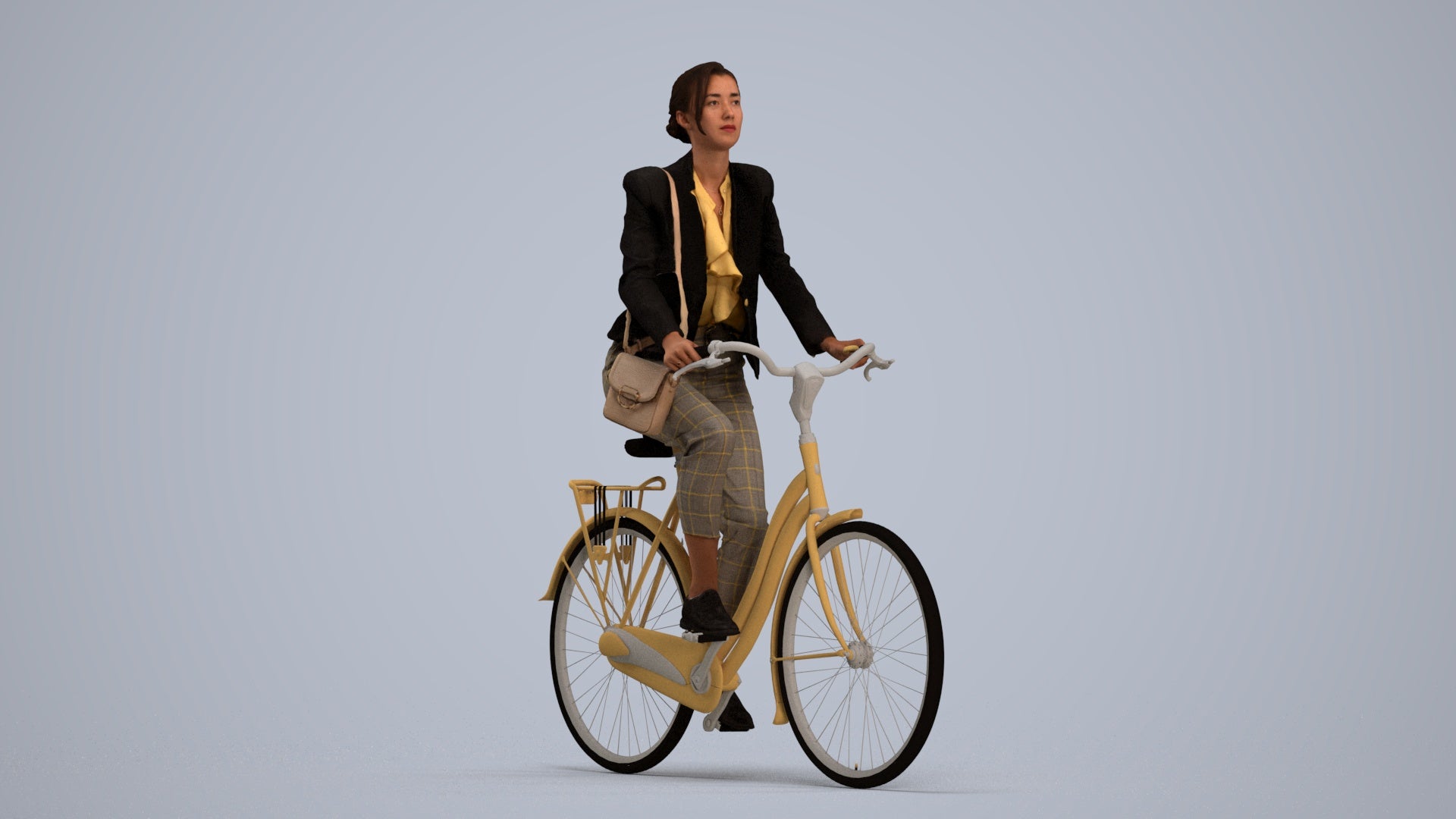 3D people model woman business cycling, scanned human for 3ds Max rendering, standing pose render
