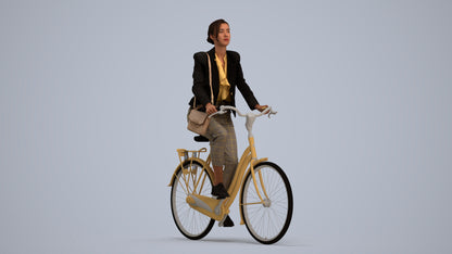 3D people model woman business cycling, scanned human for 3ds Max rendering, standing pose render