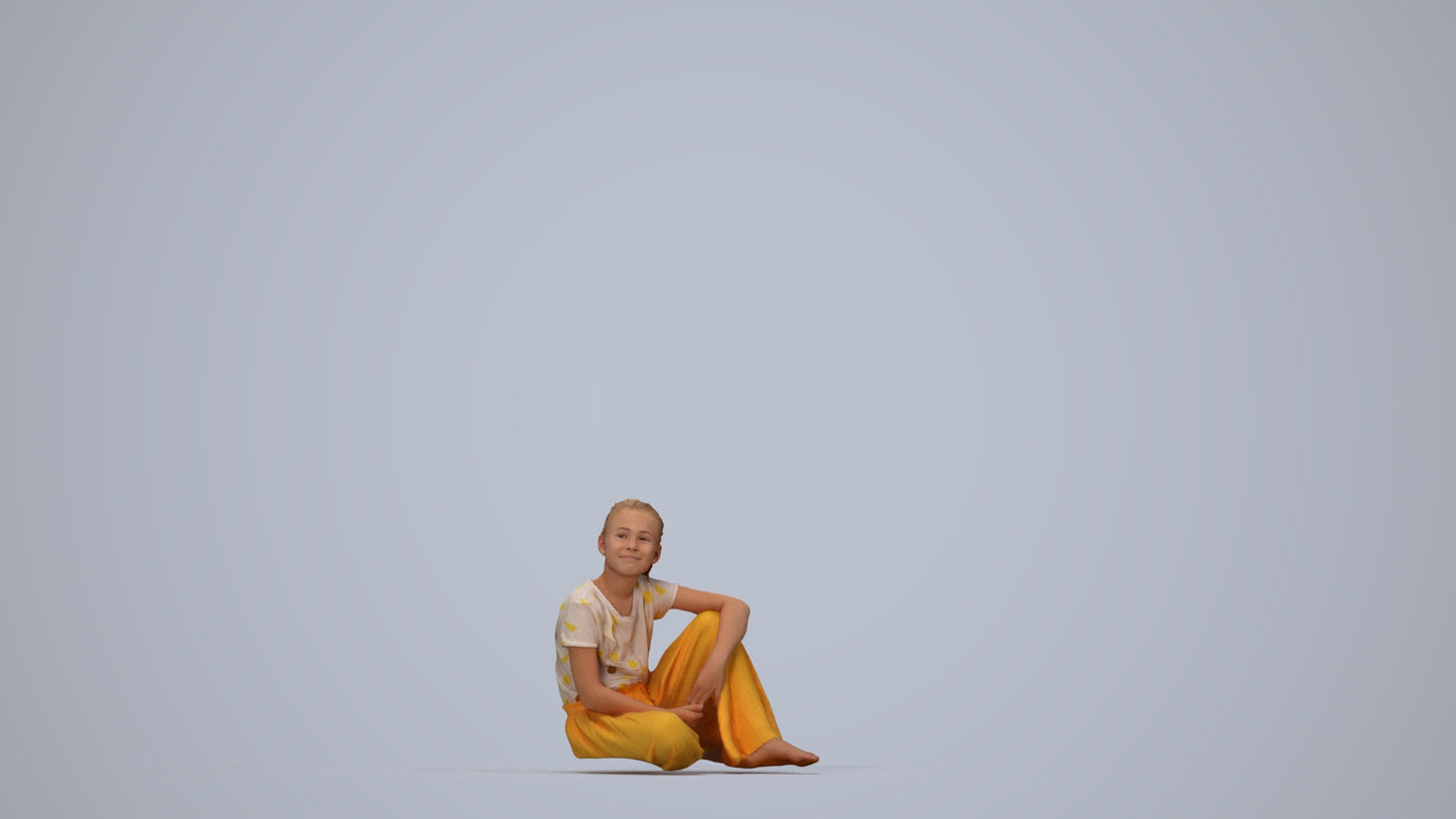 3D people model girl casual kids, scanned human for 3ds Max rendering, top-down view render