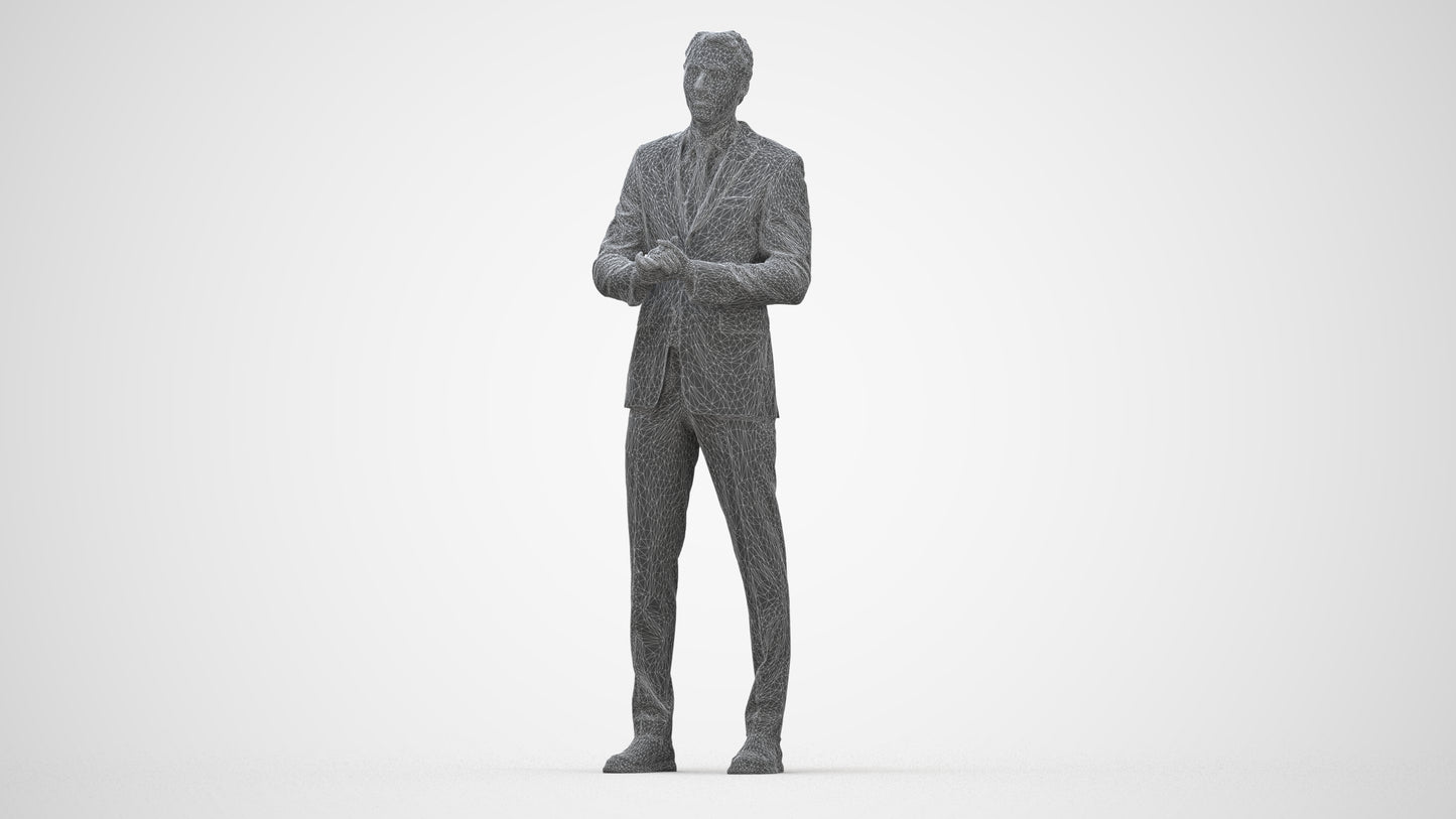 realistic 3D human man business, archviz people FBX OBJ for Blender, wireframe back view