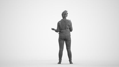 photogrammetry 3D woman casual standing, realistic human model archviz FBX, wireframe front view