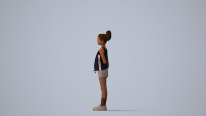 3D human model girl sport kids, photogrammetry scanned person for archviz, three-quarter view render