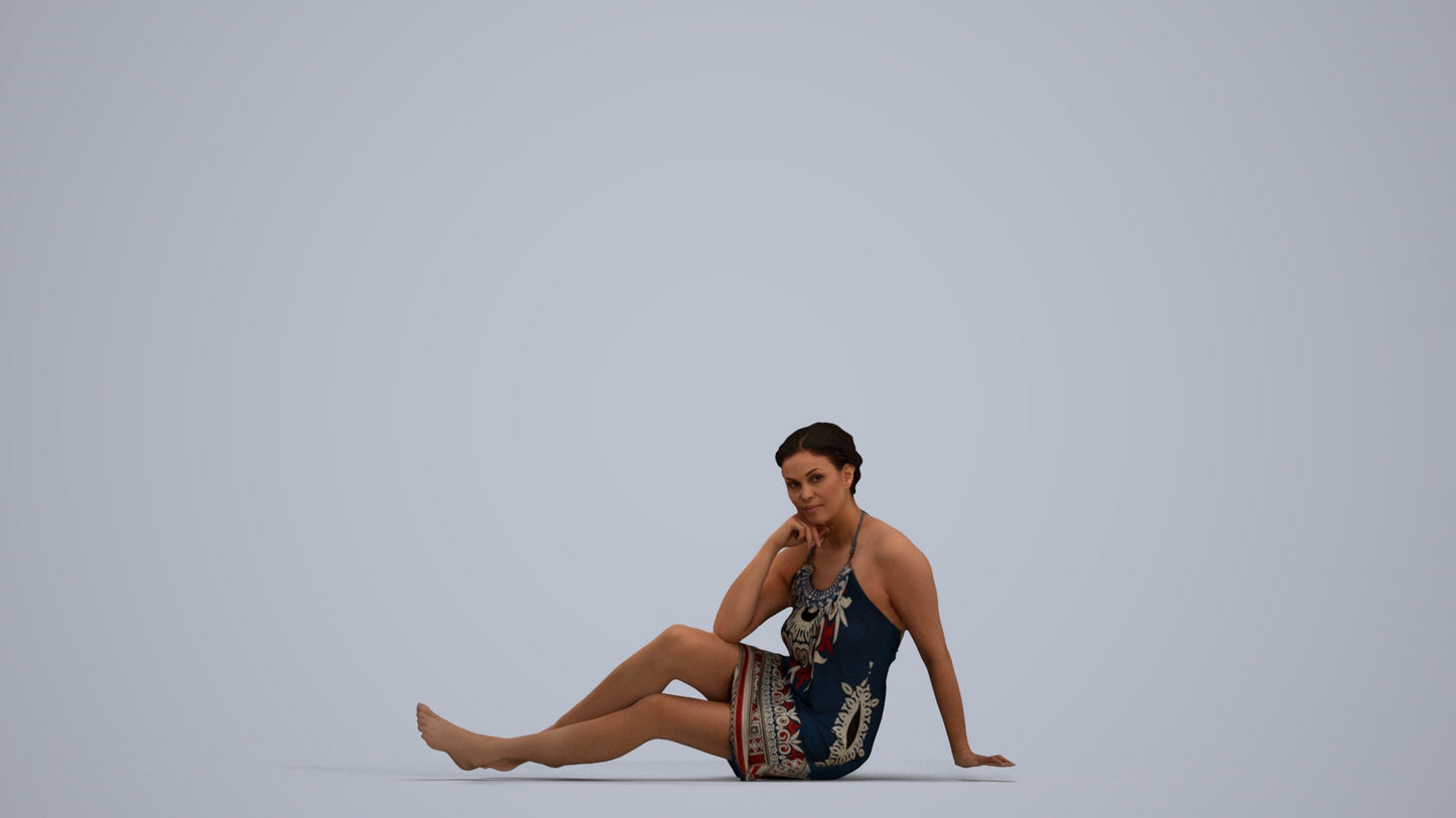 realistic 3D human woman pool, archviz people FBX OBJ for Blender, standing pose render