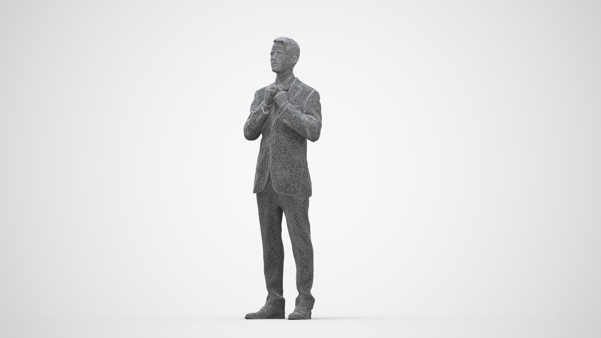 3D human model man business, photogrammetry scanned person for archviz, wireframe back view