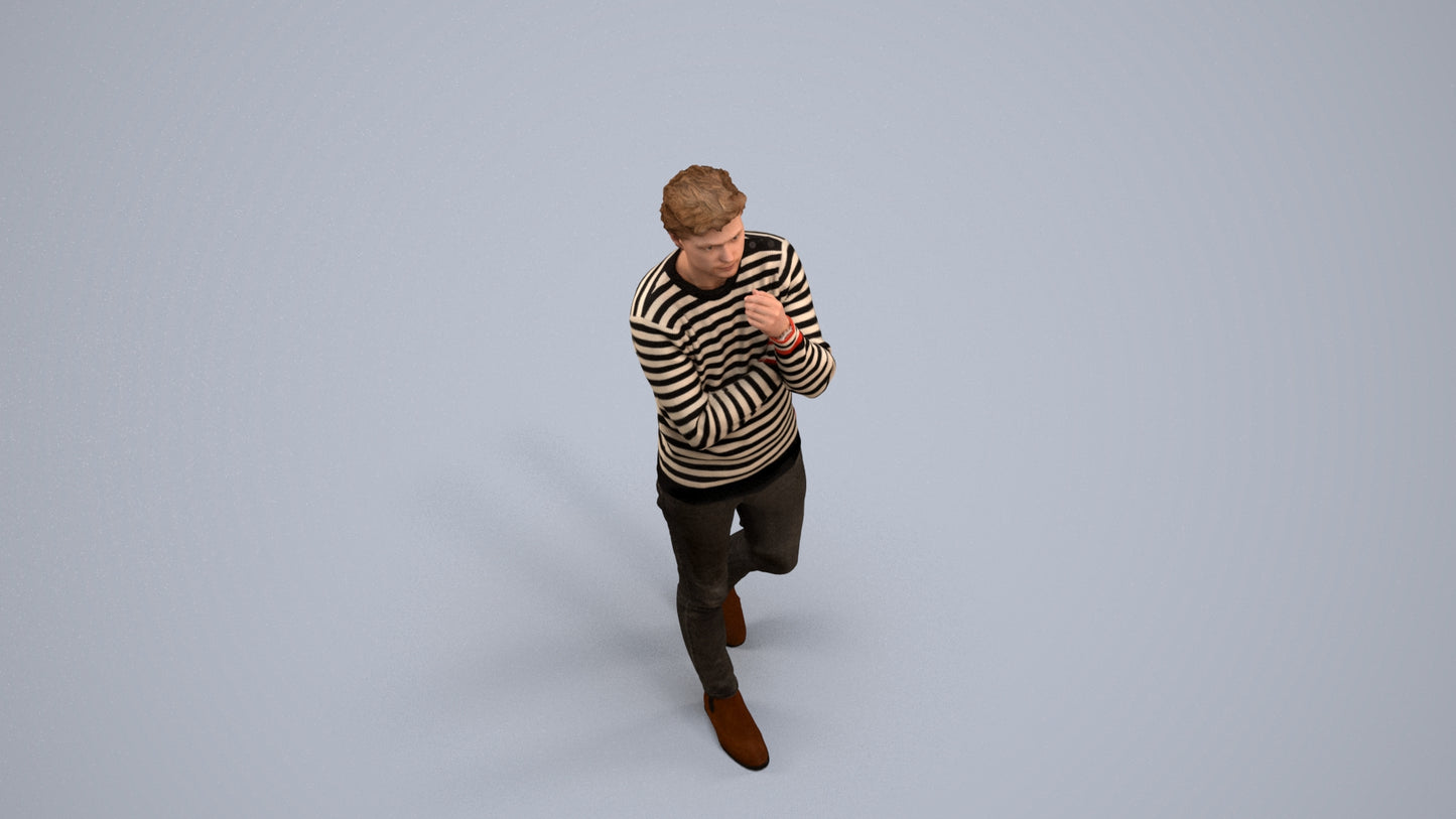 realistic 3D human man casual standing, archviz people FBX OBJ for Blender, back view render