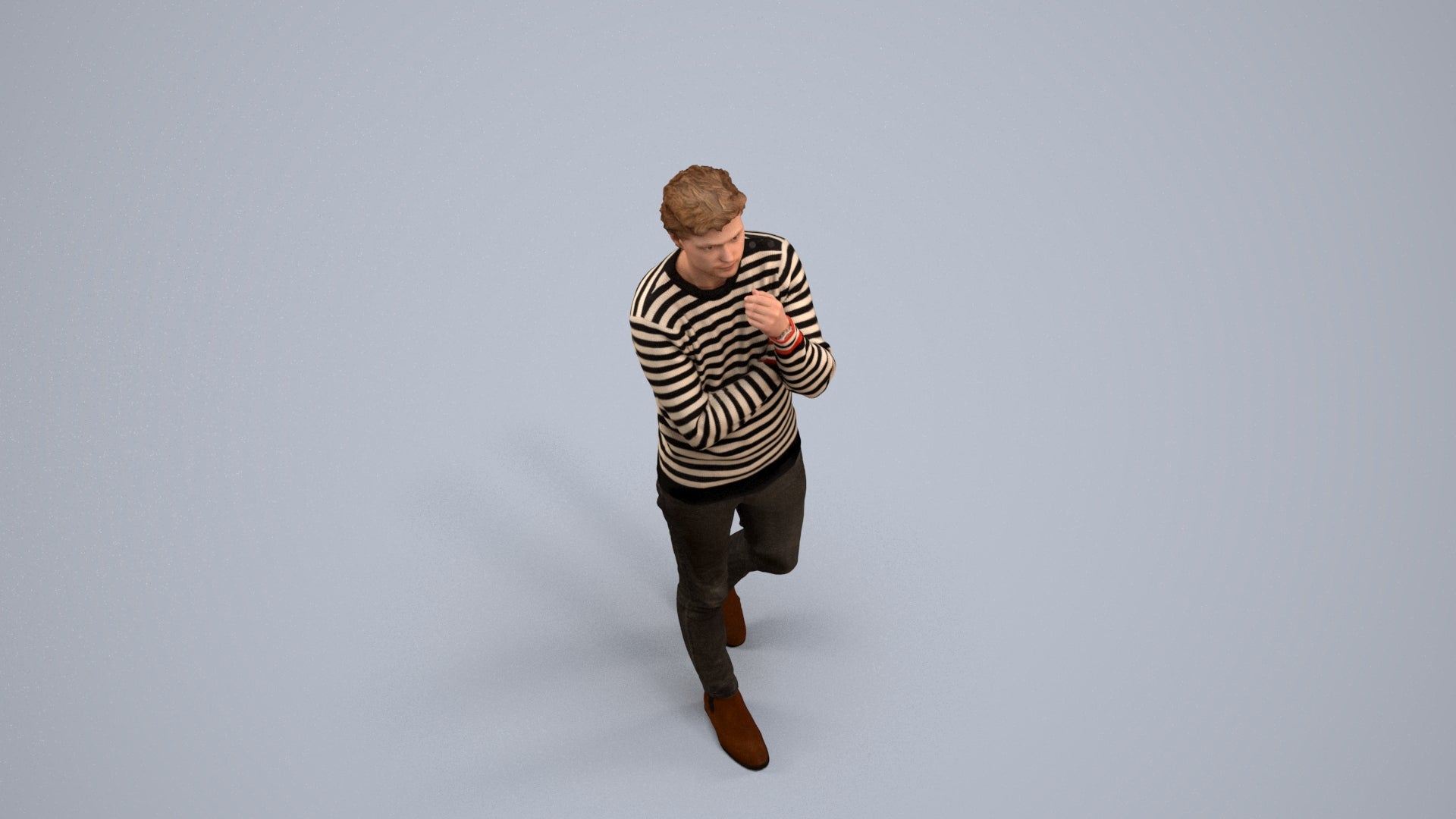 realistic 3D human man casual standing, archviz people FBX OBJ for Blender, back view render