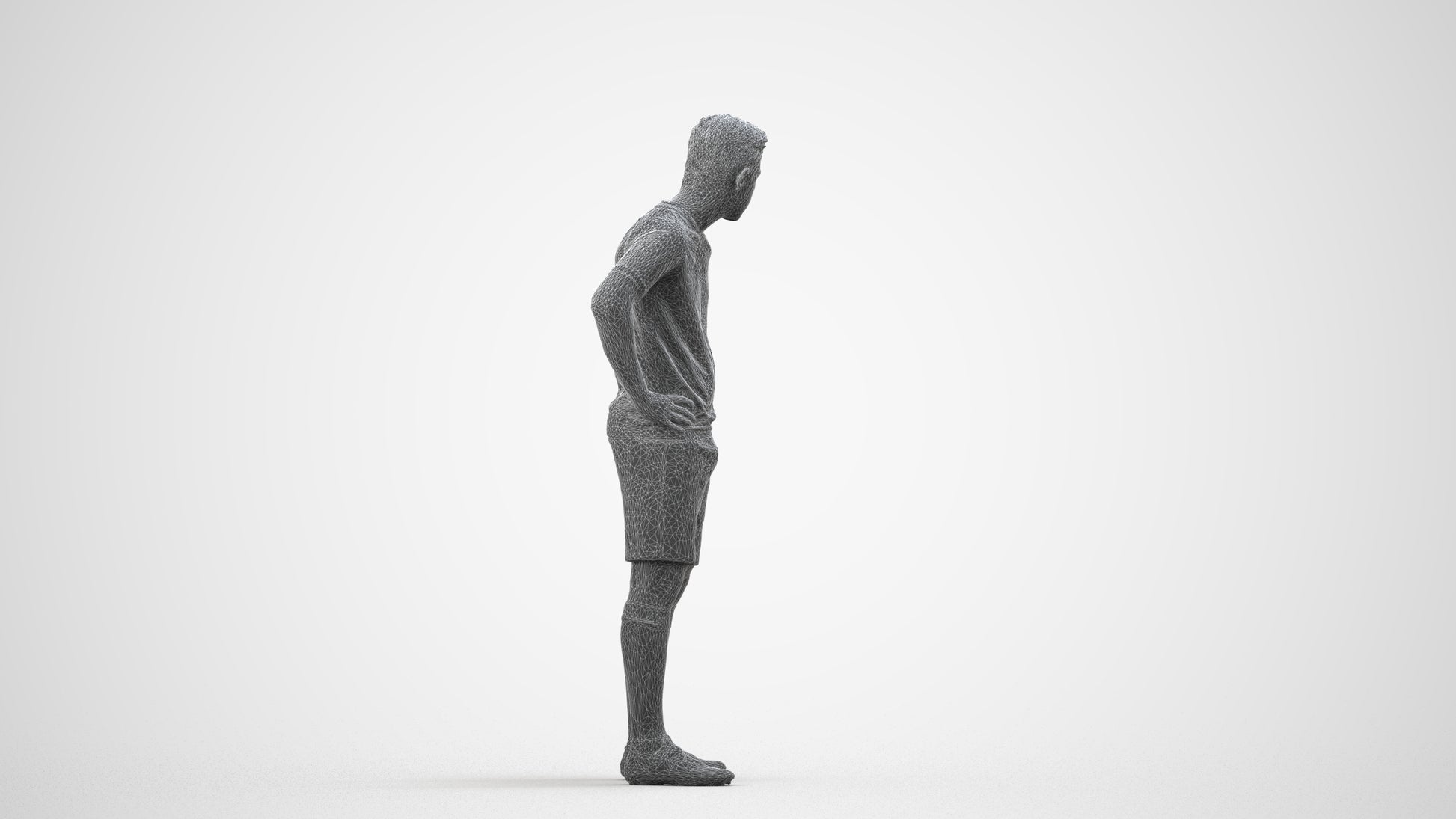 3D scanned man sport, photorealistic archviz people for Enscape and SketchUp, wireframe side view