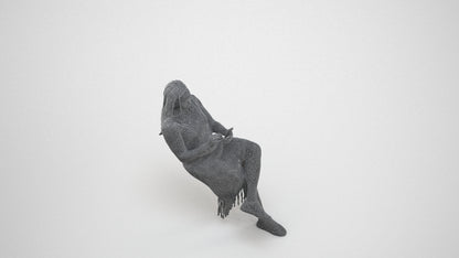realistic 3D human woman casual sitting, archviz people FBX OBJ for Blender, wireframe three-quarter view